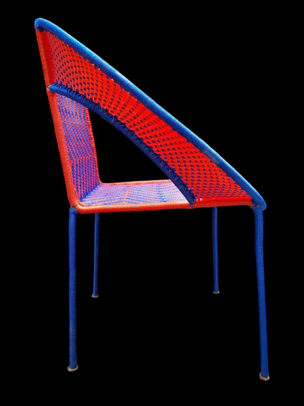 Fauteuil tressé, modéle Koori rond BLEU ET ORANGE – Image 2